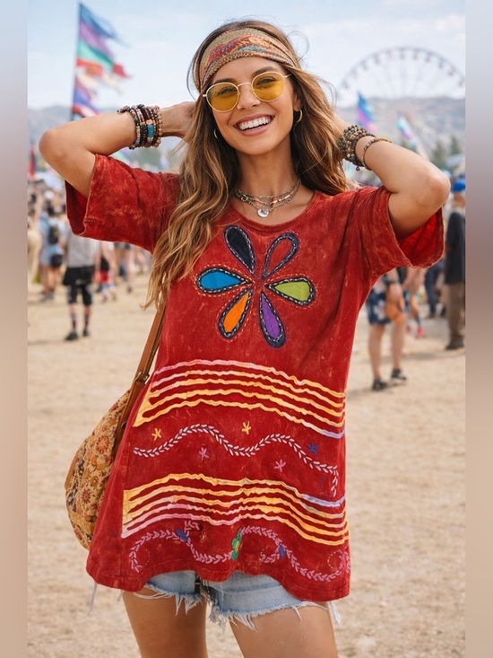 All Jazzed Up Tops - All Jazzed Up Women’s Red Vtg Y2K Boho Fairy Hippie Top Sz S/M Embroidered Artsy